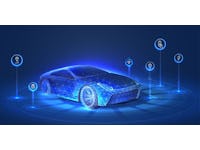 Automotive diagnostics in digital futuristic style. ?oncept for auto future or the development of innovations and technologies in vehicles. Vector illustration with light effect and neon